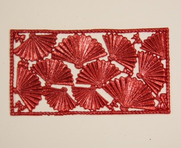 Wachsornament-Platte Fächer, 16 x 8 cm, rot-metallic