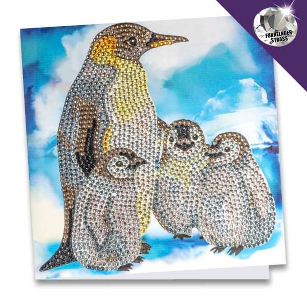 Diamond-Painting-Grußkarte, Strass, Pinguinfamilie, 16cm x 16cm, inkl. Zubehör