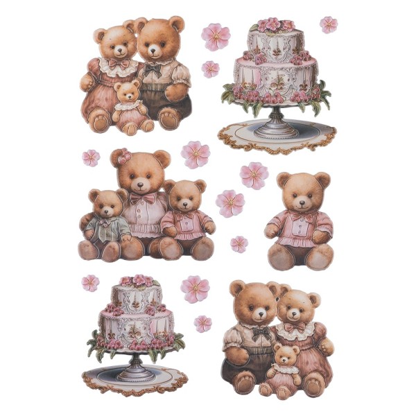 3-D Relief-Sticker, Teddys, verschiedene Größen, selbstklebend