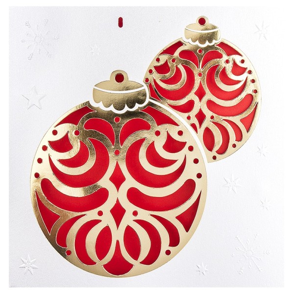 Deluxe-Grußkarten "Weihnachtskugeln", 16cm x 16cm, 10 Stück, inkl. Einleger & Umschläge