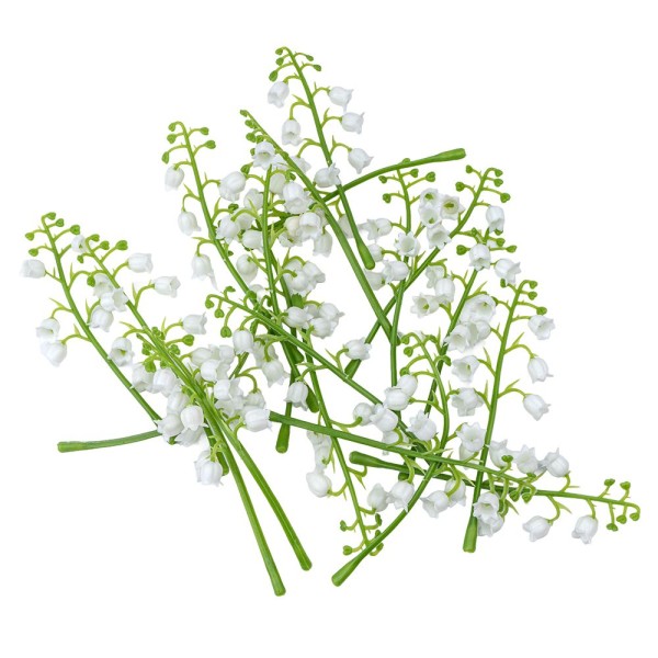 Deko-Blüten, Zweige, Maiglöckchen, mit je 6 weißen Blüten, 20 Stück