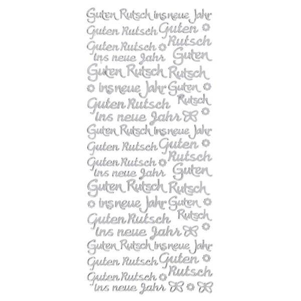 Sticker, Schrift, Guten Rutsch ins neue Jahr, Spiegelfolie, silber