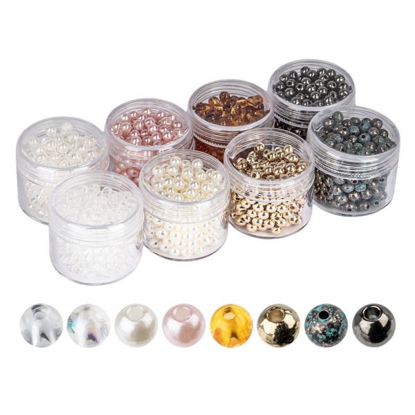 Perlen, Ø 5mm, je Dose 200 Stück, 8 versch. Farben und Oberflächen, 8 Dosen