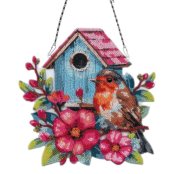 Diamond-Painting-Fensterbild, Acryl, XL, Rotkehlchen, 30cm x 30,3cm, 1,7mm st...