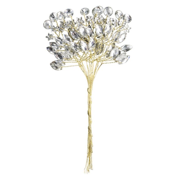 Kristallzweige, Navette, Blumen, Kreise, 14cm, silber hinterlegt, klar, 10 Stück