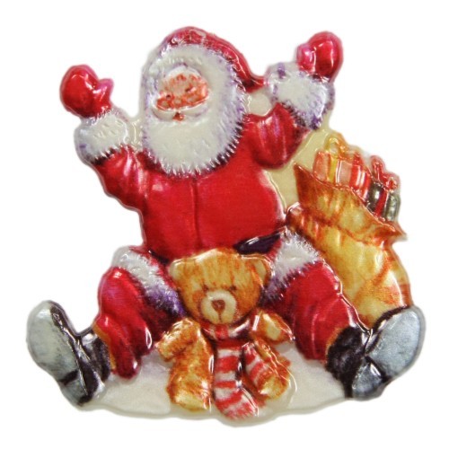 Wachsornament, Nikolaus mit Teddy, farbig, geprägt, 7x7cm