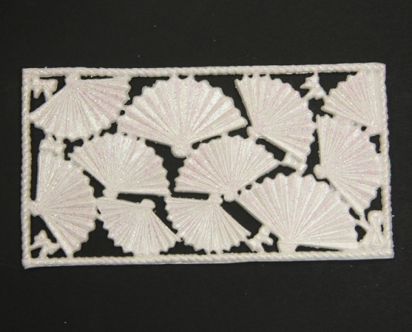 Wachsornament-Platte Fächer, 16 x 8 cm, perlmutt mit Glimmer