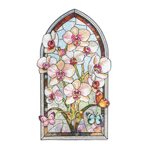 Diamond-Painting-Fensterbild, Glaskunst-Optik, XL, Weiße Orchideen, 19,5cm x 35cm, 500µ