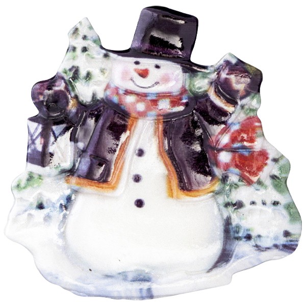 Wachsornament Fröhl. Schneemänner 10, farbig, geprägt, 7cm