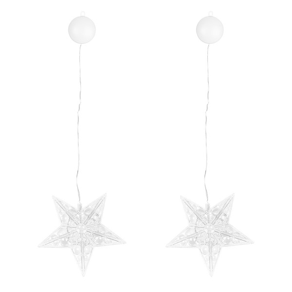 LED-Sterne mit Linsenreflexion, 14,6cm x 3,5cm x 14cm, je 10 LEDs, warmweiß, inkl. Timer, 2 Stück