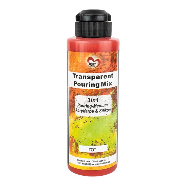 Transparent-Pouring-Mix, 3 in 1, Medium, Acrylfarbe & Silikonöl, rot, 180 ml