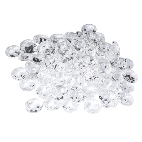 Perlen, rund/flach, Ø14mm, 5mm stark, mit je 2 Löchern, klar, facettiert, 80 Stück