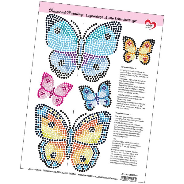 Diamond-Painting-Legevorlage, Bunte Schmetterlinge, DIN A4