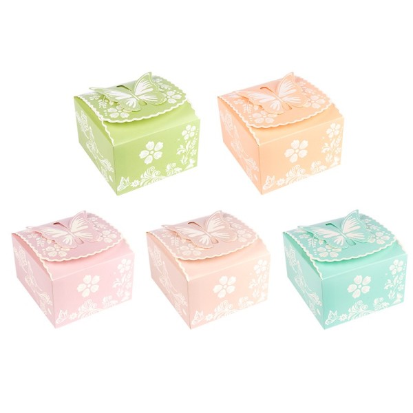Zier-Faltboxen, Design 4, 10cm x 9cm x 6cm, 5 verschiedene Farben, 10 Stück