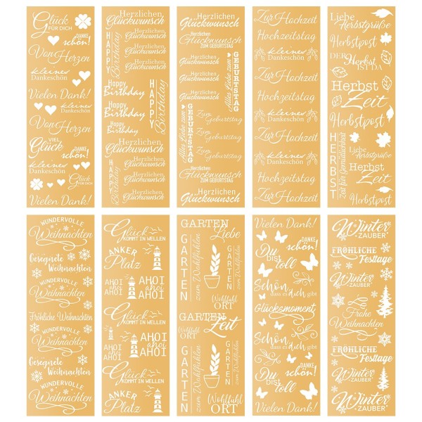Premium-Transfers, Wünsche rund ums Jahr, 10cm x 30cm, Goldfolie, 10 Bogen