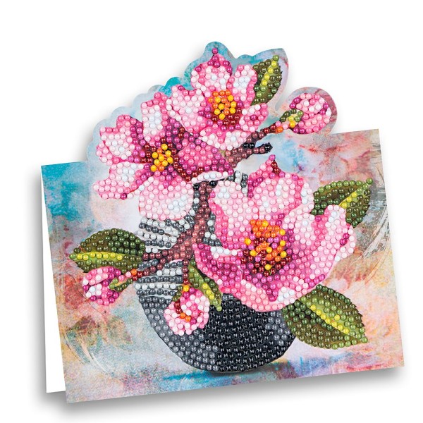 Diamond-Painting-Aufstellkarte, Kirschblüten in Vase, 16,3cm x 16cm, inkl. Zubehör