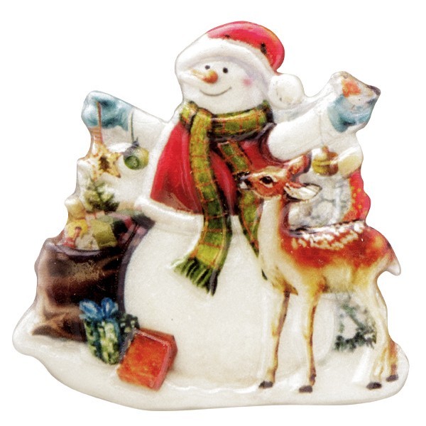Wachsornament Schneemänner 10, farbig, geprägt, 7cm