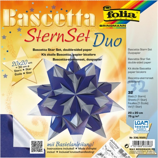 Bascetta Stern Set, DuoDesign, 20x20cm, 32 Blatt, silber/blau