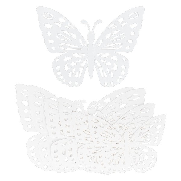 Laser-Aufleger Schmetterlinge, Design 1, je 2 Stück in 3 Größen, weiß, hochglänzend, 6 Stück
