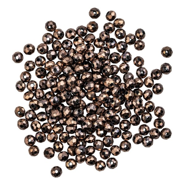 Perlen, rund, Ø 4mm, facettiert, kaffeebraun, metallic, 180 Stück