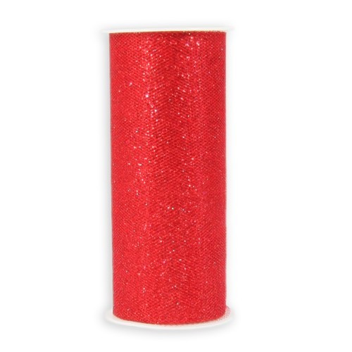 Deko-Tüll-Band mit Glimmer, 12 cm x 5 m, rot