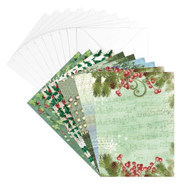 Motiv-Grußkarten, Weihnachtszweige, 11,5cm x 16,5cm, 5 Designs, inkl. Umschläge, 20-teilig