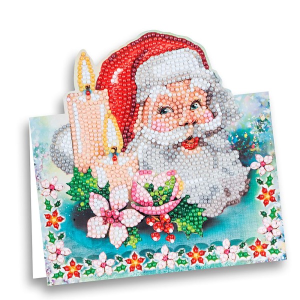 Diamond-Painting-Aufstellkarte, Weihnachtsmann mit Kerze, 16,3cm x 16cm, inkl. Umschlag & Werkzeug