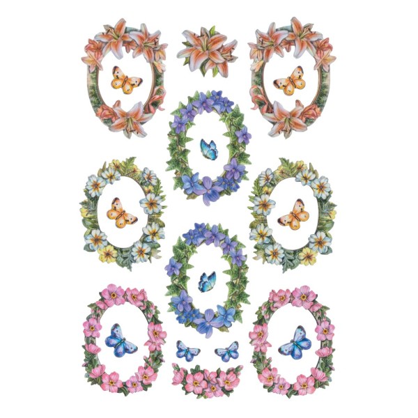 3-D Relief-Sticker, Blütenrahmen, verschiedene Größen, selbstklebend