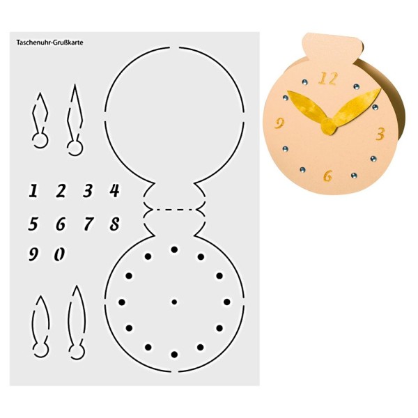 Design-Schablone Nr. 10 "Taschenuhr-Grußkarte", DIN A4