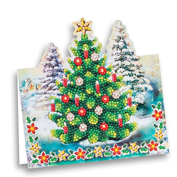 Diamond-Painting-Aufstellkarte, Weihnachtsbaum, 16,3cm x 16cm, inkl. Umschlag & Werkzeug