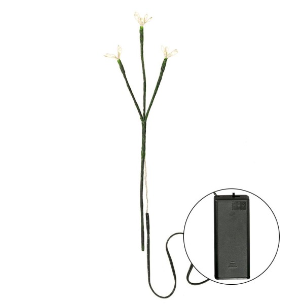 LED-Blumenstiel, mit 3 flexiblen Blütenstempeln, 25cm hoch, 15 LEDs in Warmweiß, mit Timer