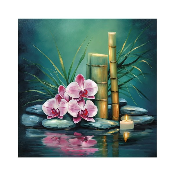 Diamond Painting, Orchideen mit Bambus, 30cm x 30cm, Motivleinwand, inkl. Werkzeug