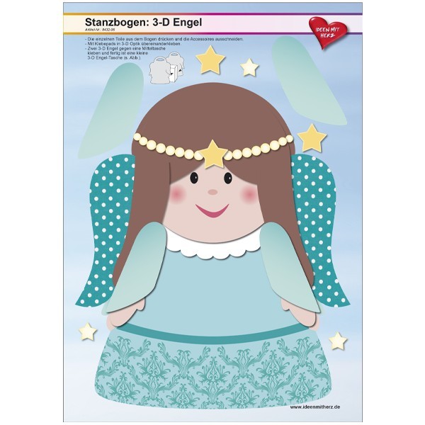Stanzbogen, 3-D Engel, DIN A4, Design 6, 2er Set