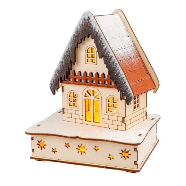 LED-Haus, Design 1, 12cm x 10,3cm x 15,3cm, warmweiß mit Timer