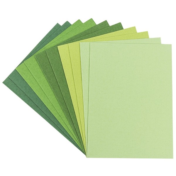 Grußkarten "Anna" in Leinen-Optik, B6, 5 Farben, Grüntöne, inkl. Umschläge, 10 Stück