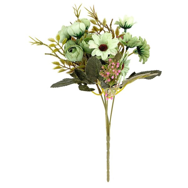 Blütenbusch, Rosen & Margeriten, 28cm hoch, 15 großen Blüten Ø 2,5cm, Grüntöne