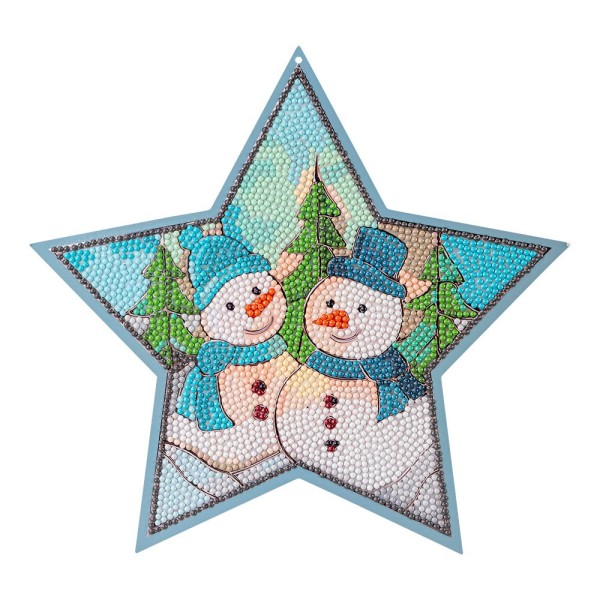 Diamond-Painting-Fensterbild, Stern, Schneemänner, 500g/m², doppelseitig