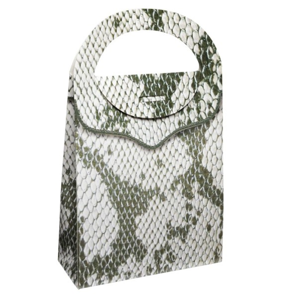 Geschenktasche Lederoptik, 4,5 x 11,5 x 20 cm, grün-weiß