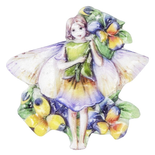 Wachsornament Elfen mit Blüten 4, farbig, geprägt, 6,5-7cm