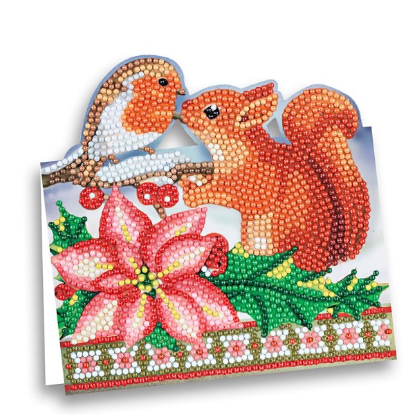 Diamond-Painting-Aufstellkarte, Rotkehlchen mit Eichhörnchen, 16,3cm x 16cm, inkl. Zubehör