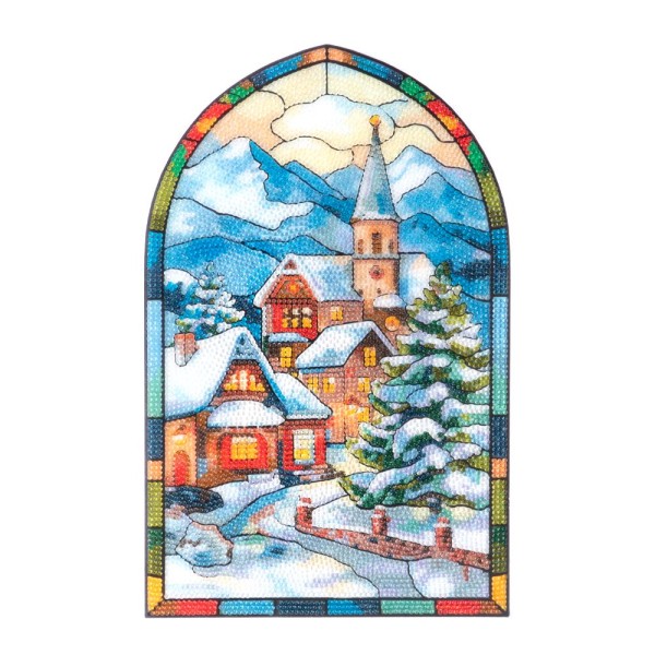 Diamond-Painting-Fensterbild, Glaskunst-Optik XL, Winterdorf, 22,2cm x 35,4cm, 500µ