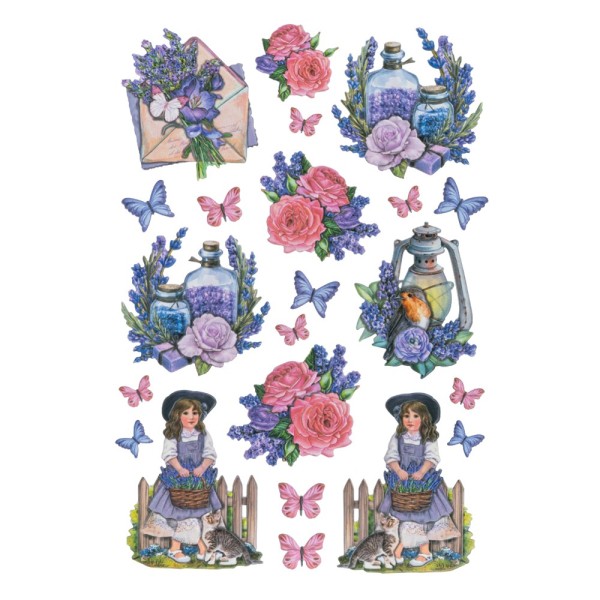 3-D Relief-Sticker, Lavendel, verschiedene Größen, selbstklebend