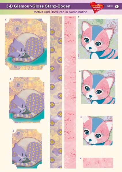 3-D GlamourGloss Bogen, Katzen, DIN A4, Motiv 8