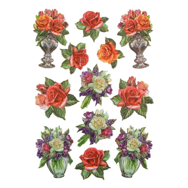 3-D Relief-Sticker, Stilvolle Blumenvasen 2, Design 5, verschiedene Größen, selbstklebend