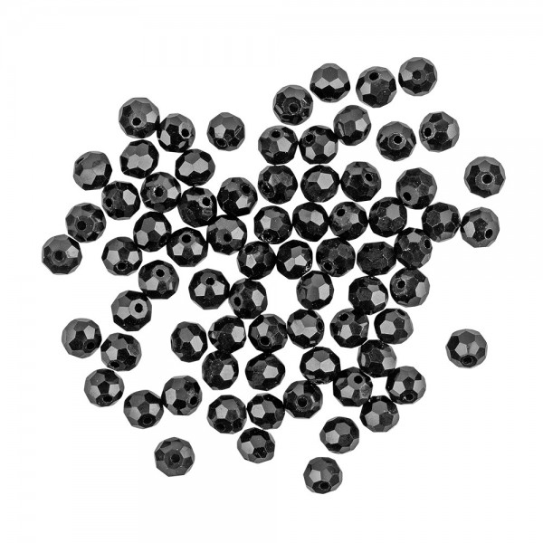 Perlen, rund, glänzend, Ø 6mm, 38cm langer Strang, schwarz, facettiert, 60 Stück