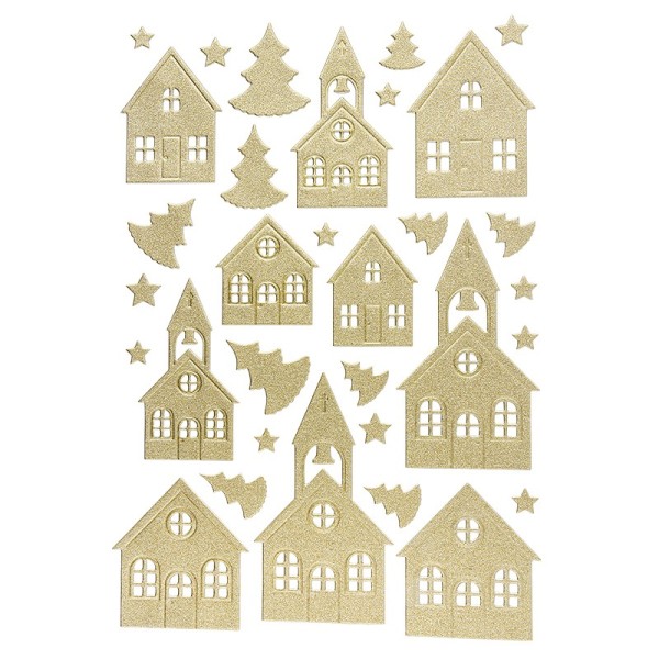 3-D Sticker, Deluxe Häuser & Kirchen, verschiedene Größen, selbstklebend, gold