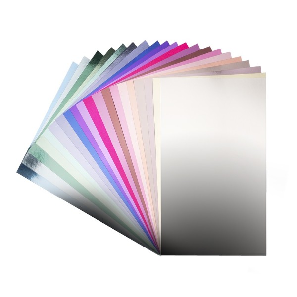 Spiegelkarton, DIN A4, 200g/m², 20 versch. Farben, weiße Rückseite, 20 Bogen
