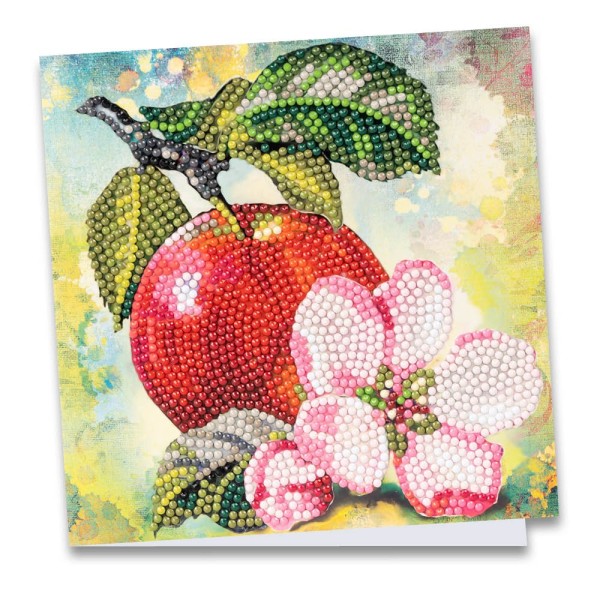 Diamond-Painting-Grußkarte, Apfel mit Blüte, 16cm x 16cm, inkl. Zubehör