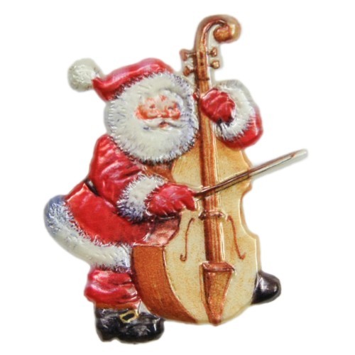 Wachsornament, Nikolaus mit Cello, farbig, geprägt, 7x7cm