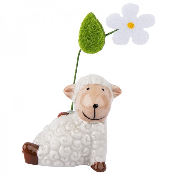 Deko-Schaf mit Filzblume 1, Porzellan, 4cm
